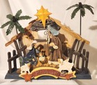 Music Box Wood Nativity Scene Mary Joseph Baby Jesus Rocks To "Away In A Manger"