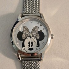 Disney Minnie Mouse Silver Accutime Watch MN8008WM1 New Battery EUC