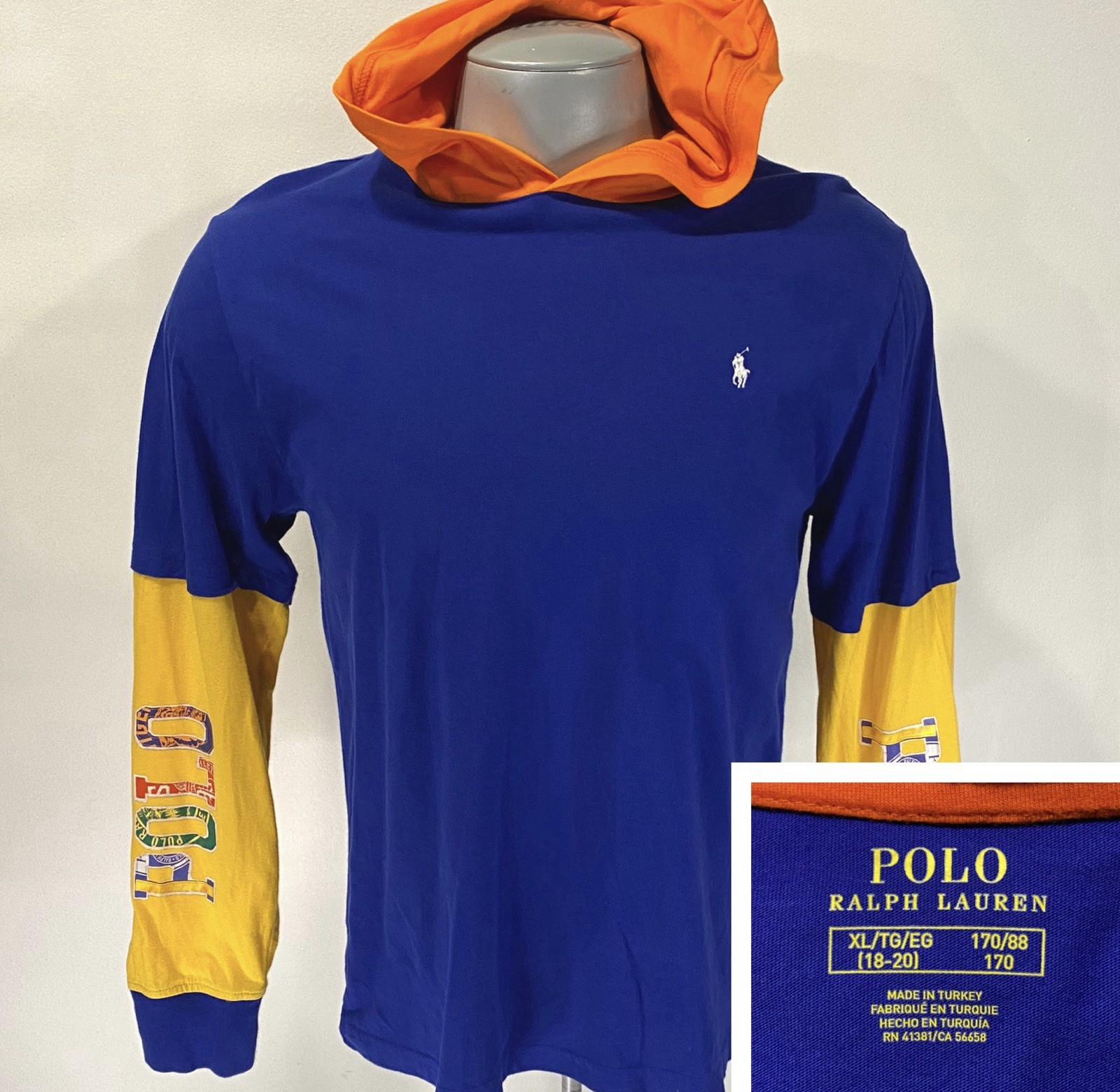 Polo Ralph Lauren Youth Kids XL 18-20 T-Shirt Long Sleeve Hooded Tee Boys