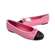 Raye 8 Natalia Bubblegum Pink & Black Leather Cap Toe Bow Slip On Ballet Flats