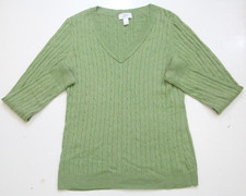 Large Ann Taylor Loft Green Acrylic Nylon Blend Solid Women V-Neck Sweater 1-933