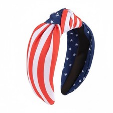 KLASS 4th of July Headband Red White Blue Americana USA Flag Knot Stars Stripes