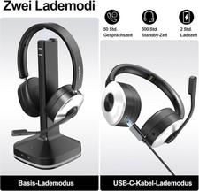 Wantek Bluetooth Kopfhörer mit Noise-Cancelling-Mikrofon USB Kabelloses Headset – Bild 6