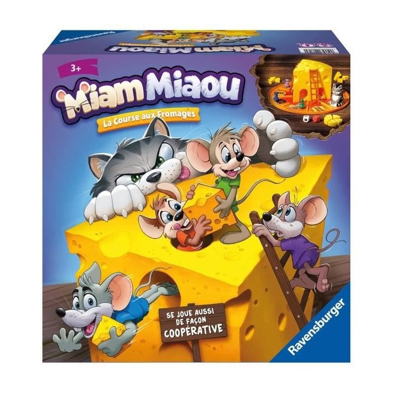Jeu de société Miam Miaou Ravensburger, la course aux fromages ludique pour enfant dès 3 ans
