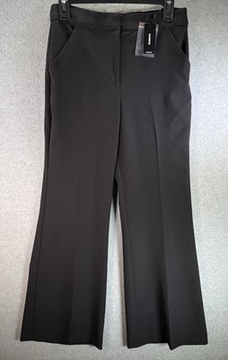 Express Pants Womens 4S Black Editor Wide Flare Leg Trouser High Rise Flat Front