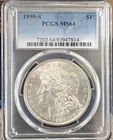 1890-S Morgan Silver Dollar - PCGS MS64 - Gold Shield -Bright White Flashy Coin.