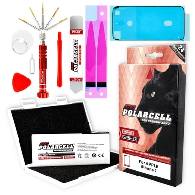 POLARCELL Akku für Apple iPhone 7 - 7G | 2400mAh Profi-Set inkl. Werkzeug & Rahmenkleber