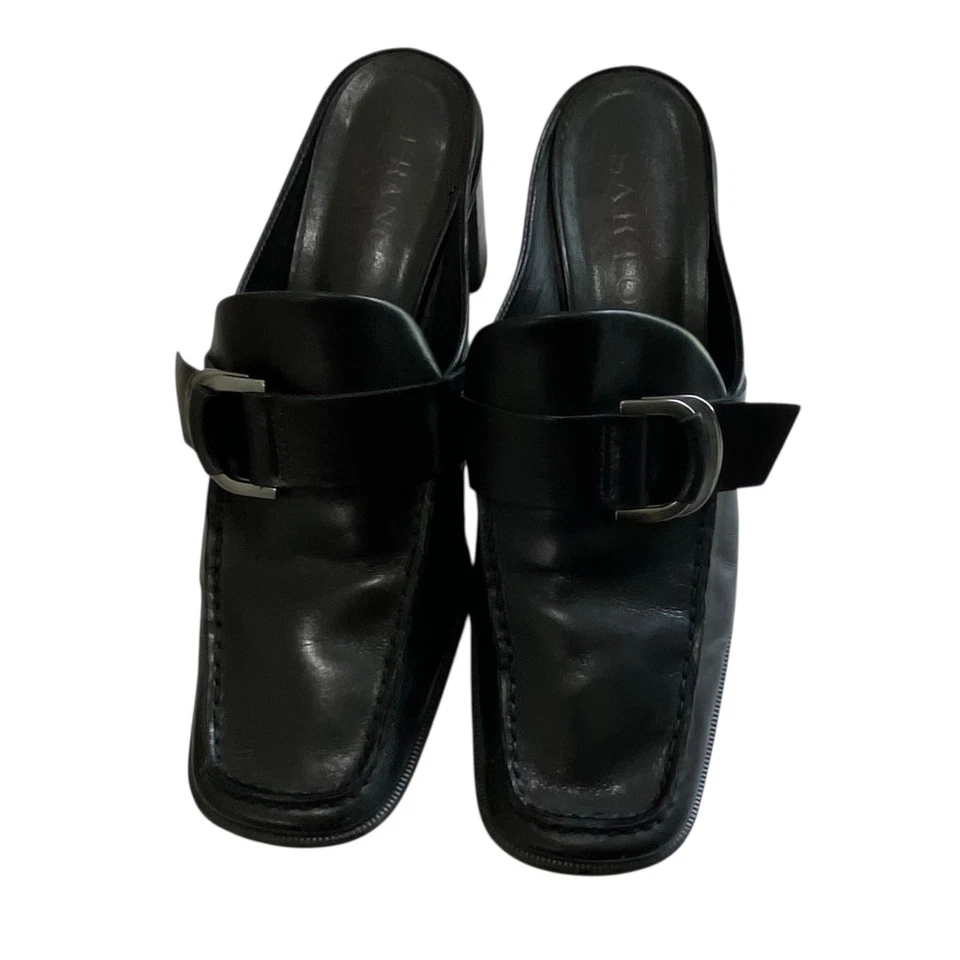 Mulas de cuero Franco Sarto punta cuadrada Y2K años 90 para mujer 8M negras bruja hada gótica Foto 4 de 4