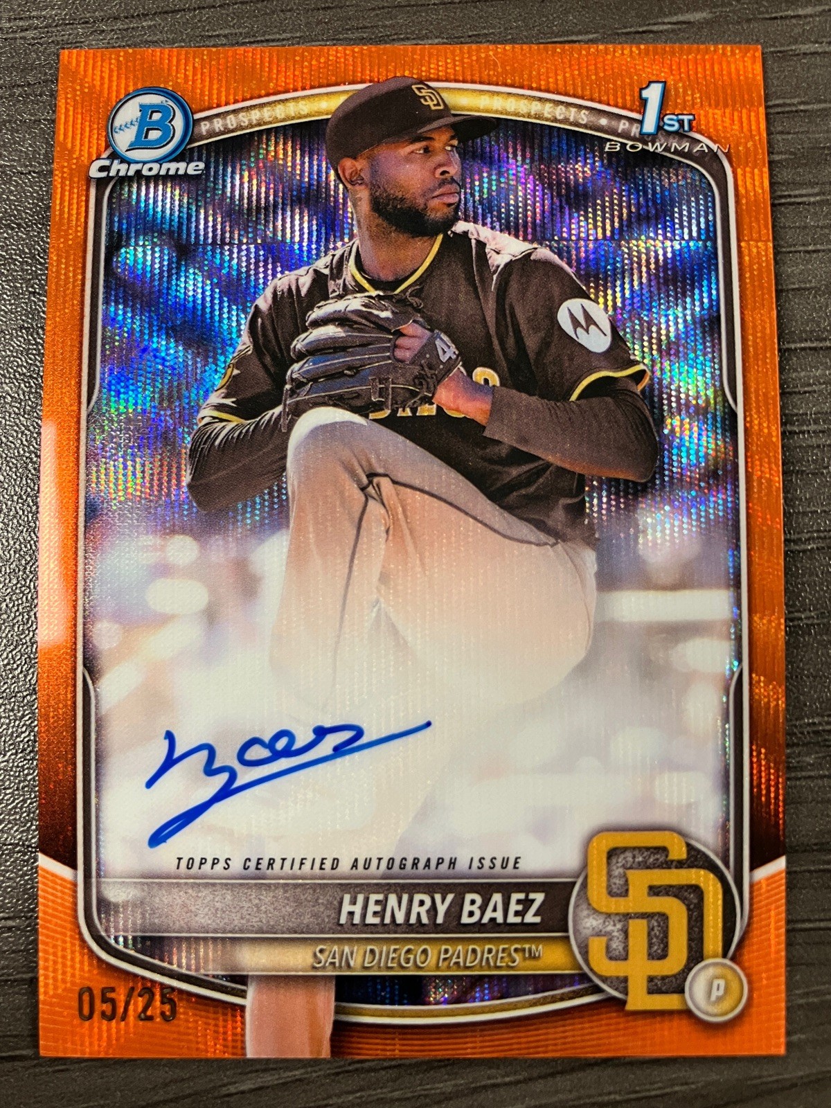 2025 Bowman 1st Chrome Henry Baez Orange Wave Refractor Auto /25 #CPA-HBA