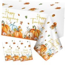 3 Pcs Happy Plastic Tablecloth - Watercolor Fall Table Cloth, Thanksgiving