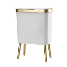 Bathroom Trash Can with Lid, Plastic Garbage Can with Legs, 4 Gallon Gold Trash