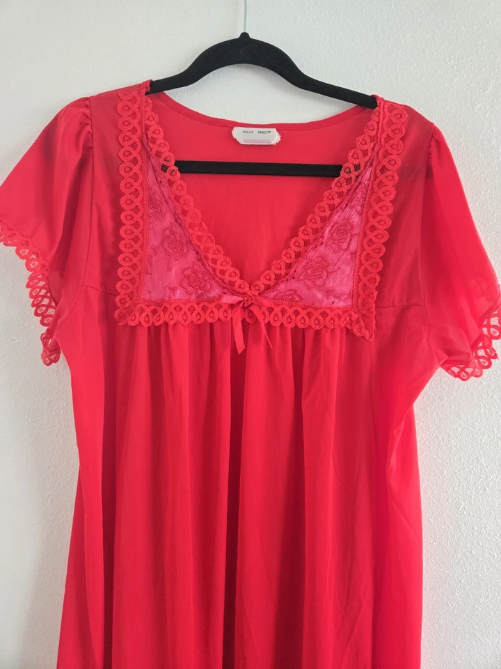 Camisón vintage Kelly Reed lencería vestido sin mangas rojo y2k encaje talla M manga corta Foto 2 de 4