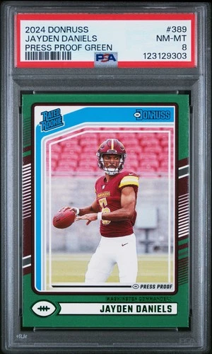 2024 PANINI DONRUSS PP GREEN #389 JAYDEN DANIELS PSA 8