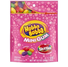 HUBBA BUBBA Minis SKITTLES Flavored Sugar-Free Bubble Gum Pack Resealable Bag