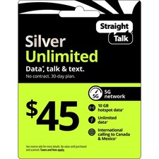 Straight Talk 45 Silver Unlimited 30-Day Prepaid Plan 10GB Hotspot Data