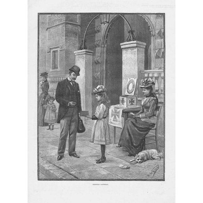 LONDON Hospital Saturday (Charity Box Collection) - Antique Print 1893