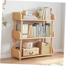 Wooden Open Bookcase - Modern Display Bookshelf with Top Edge and 3-Tier Oak