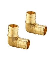  Pack of 2  Pex 1" x 1" 90 Degree Elbow Barb Crimp Brass Fittings, ASTM P2 1X1