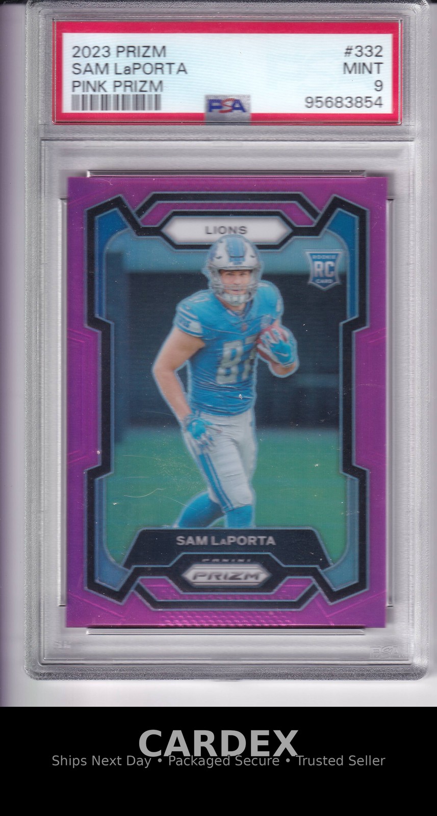 2023 Panini Prizm #332 Sam LaPorta Pink PSA 9