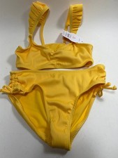 WONDER NATION Girls Ruffle Strap Bikini Swimsuit UPF50 SUNRAY YELLOW M 7/8 NWT