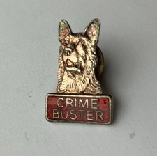 Alsatian Dog Pin Badge: Crime Buster. Likely Police Pin, VGC, German Shepherd