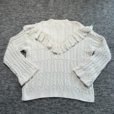 Zara Knit Jumper Size Small Cream Ruffle Pom Pom Broderie Anglais Cottagecore