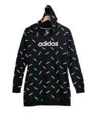 Adidas All Over Print Hoodie Sweater Spell Out Women's Size Small Black