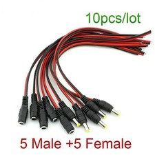 10Pcs/Lot 2.1X5.5 Mm Male Female Plug 12V Dc Power Pigtail Cable Jack for Cctv C