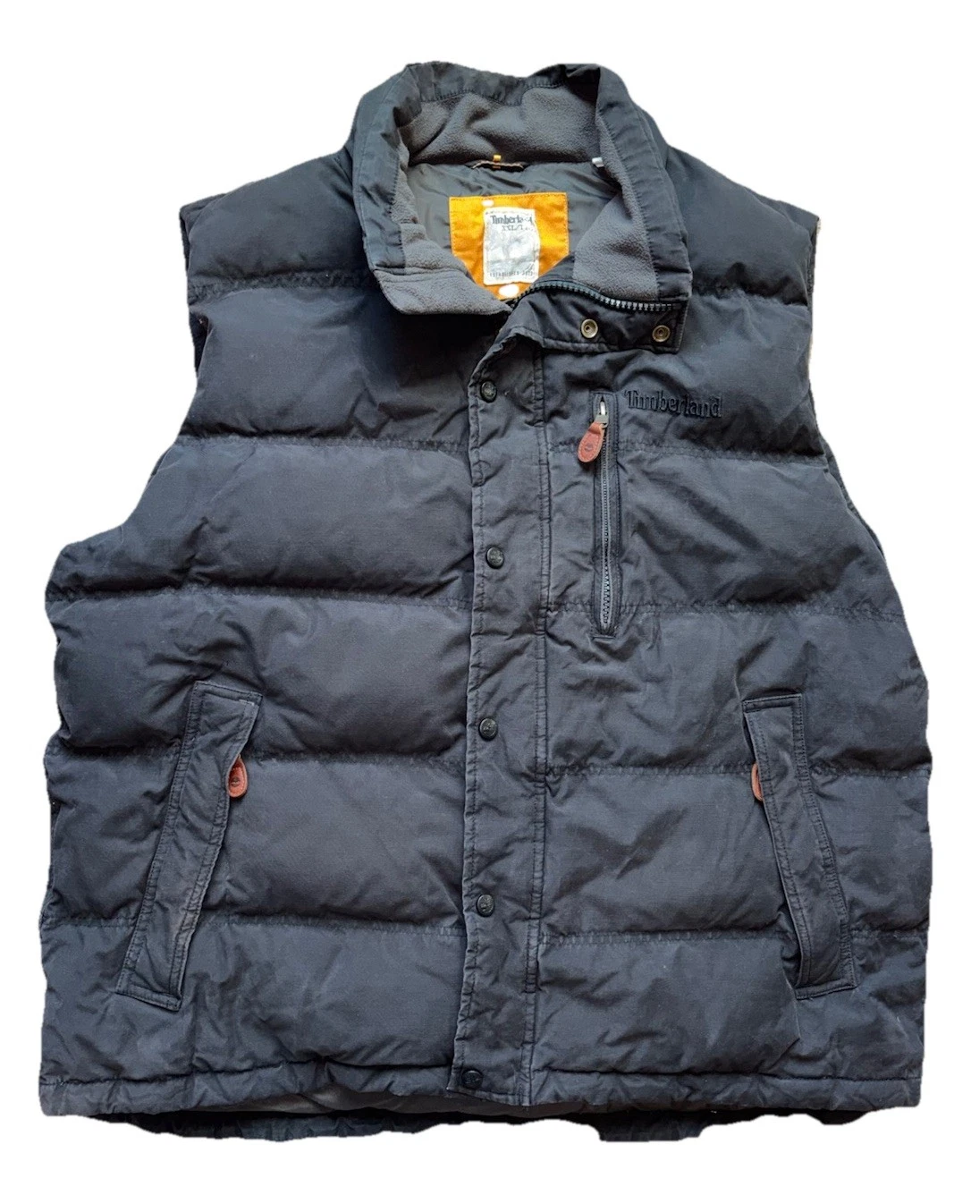 2XL Timberland Duck Down Puffer Vest Men Black Full Zip Snap Outdoors Y2K