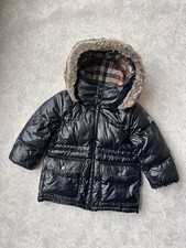 BURBERRY Kids Girls Glossy Black Hooded Puffer Jacket Size 4 Years