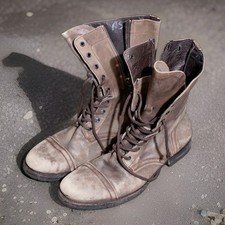 ALL SAINTS Leather Boots Mens UK12 Brown Military Biker Celebrity US13 EU46