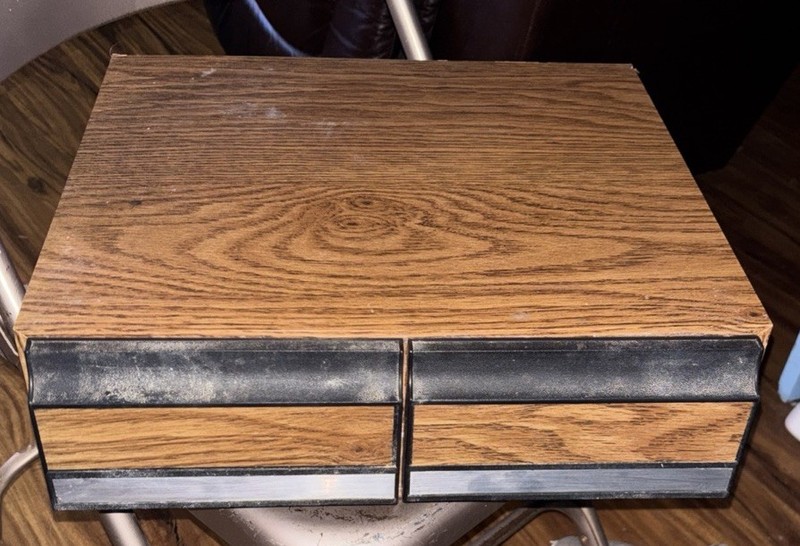 Vintage 2 DRAWER VHS CABINET / TAPE HOLDER Faux Wood Grain Storage Case Holds 24