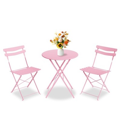 3-Piece Patio Bistro Set with Small Table & 2 Folding Chairs for Balcony Porch