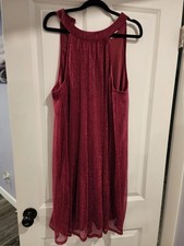 Nine West Womens Burgundy Sheer Shimmer Lined Sleeveless Dress Size XL
