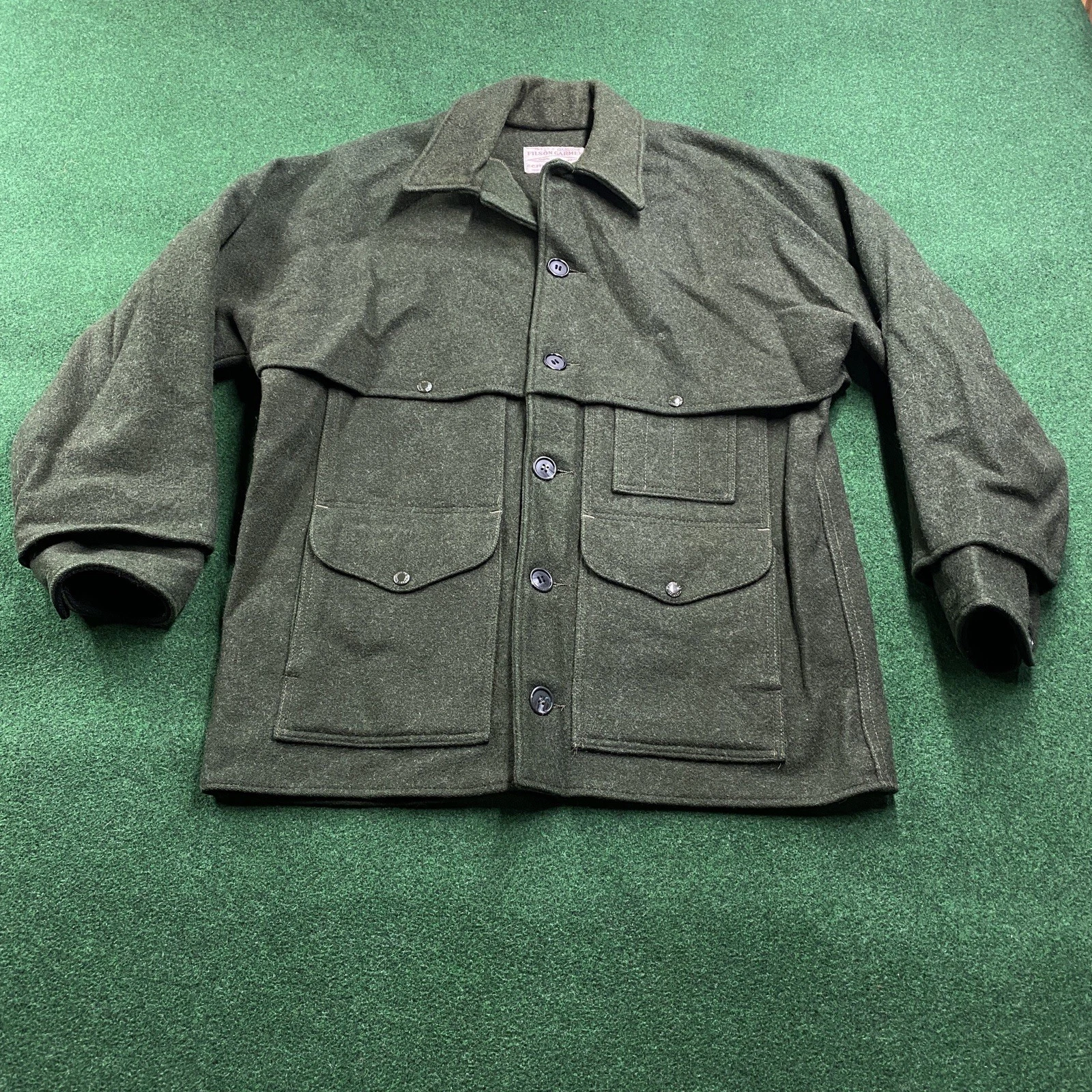 Vintage Filson Mackinaw Coat Mens L Green Double Breasted Wool Cruiser USA MADE - product detail image 1