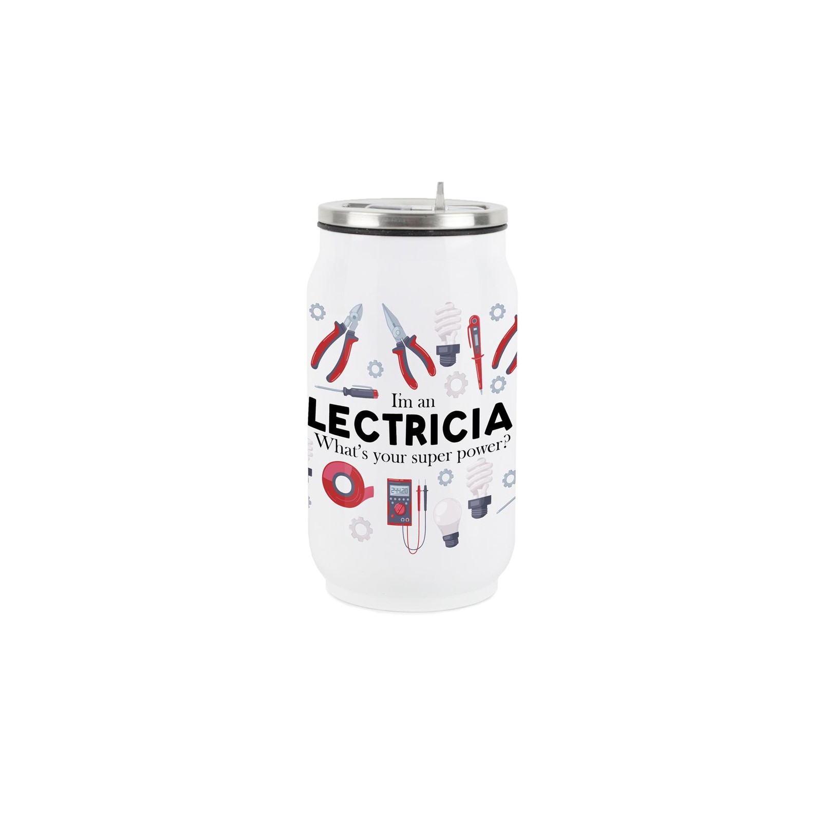 Electrician Flask with Straw - Novelty Sparky Gifts Small Cold Drinks Can