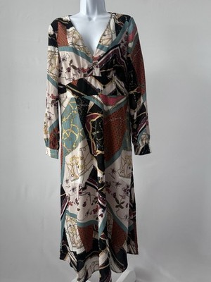 NWT! Women s Scarf Print Midi Georgette Dress By Vila Clothing, Sz: 10 (b10)