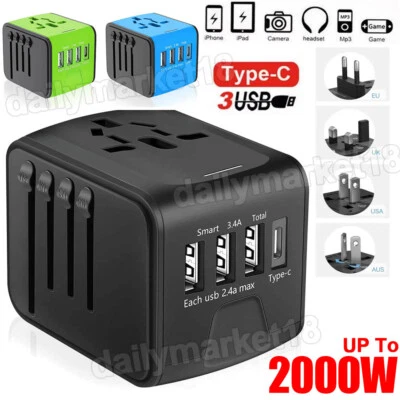 Universal Travel Adapter Converter International Wall Charger AC Power Plug USB
