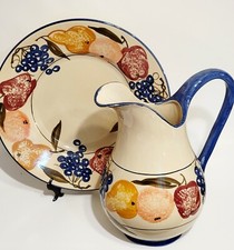 Vtg Bloomingdale s Collection Ceramic Pitcher & Tray Fruit Design Made In Italy