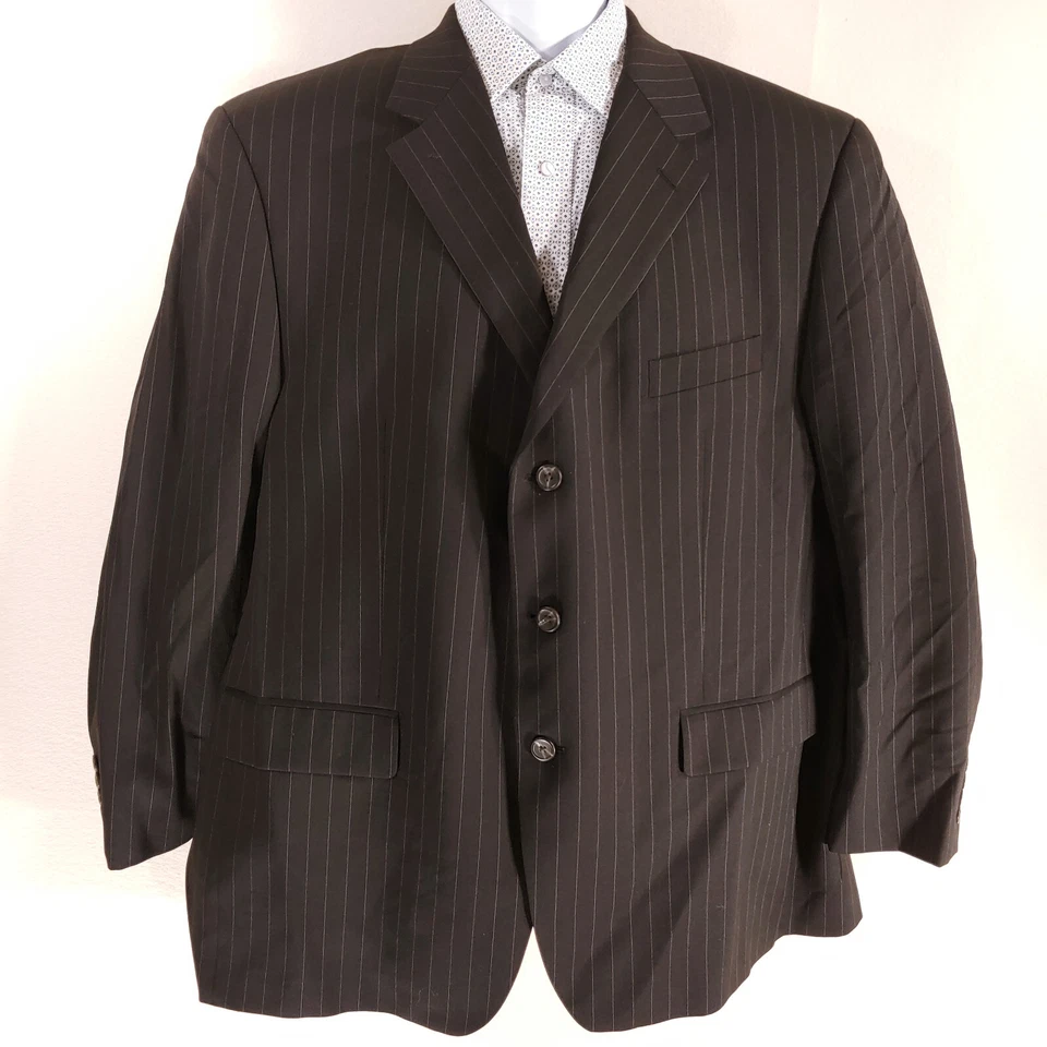 Chaps Suit Jacket Mens 48R Black Pinstriped Sport Coat Pocket 3 Bttn 2 Vent - Image 3 of 4