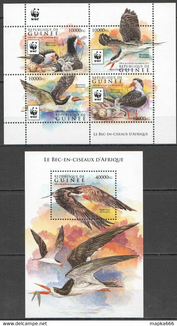 NW0565 2015 GUINEA WWF AVES SKIMMERS #11528-11531+BL2602 MNH