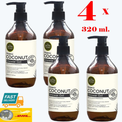 4 x 320ml. Premium Organic Coconut Shower Gel Moistured Skincare Spa Massage DHL