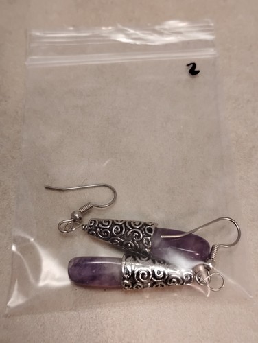 Amethyst Gemstone Beaded Silver Tone Earrings #A16-2 - Picture 5 of 5