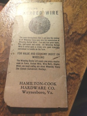 Hamilton Cook Hardware Waynesboro VA WHEELING WIRE FENCE Pocket Notebook 