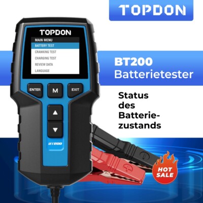TOPDON BT200 Auto Batterietester Akku Prüfer Testgerät Batterieprüfer Digital DE