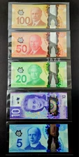 SET Banknotes - Bank of Canada 2011-2018 $100 $50 $20 $10 $5 Dollar Polymer UNC