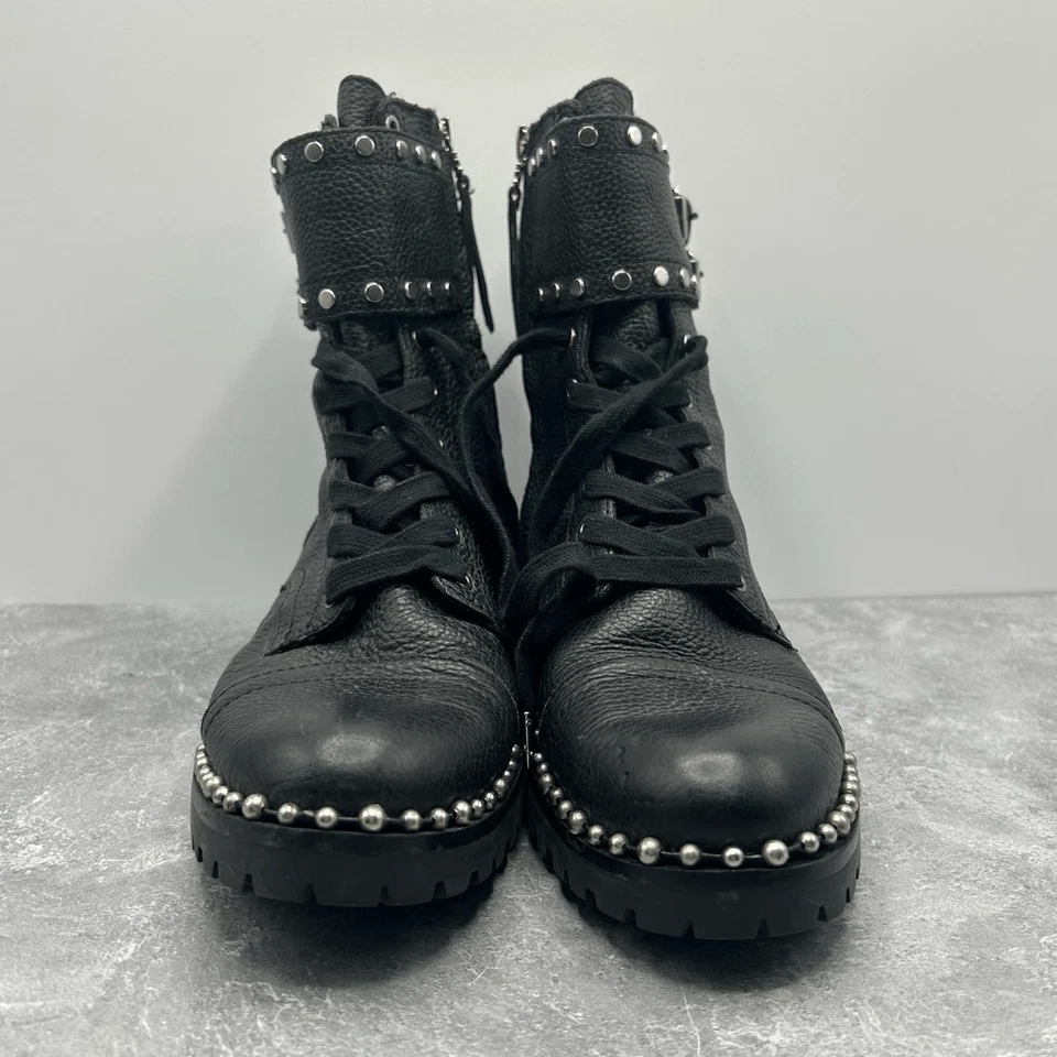 Botas de Combate Sam Edelman Jennifer Cuero Negro Talla 8M Tachonadas Moto Motociclista Foto 3 de 4
