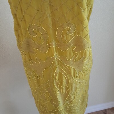topshop yellow beaded dress Adrianna Papell