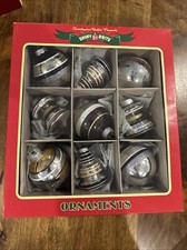 9 Christopher Radko Shiny Brite Black Gold  Silver Glass Ornaments Christmas Ne