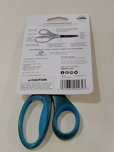 Fiskars Turquoise Glitter Comfort Grip Scissors Non Stick 7" Student Age12+ - Picture 4 of 4